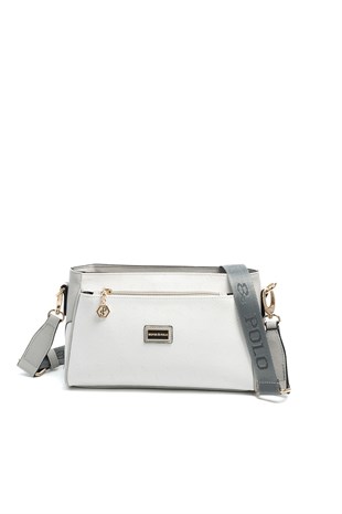 Silver & Polo SP1273 Kadın Çapraz Çanta Logolu Beyaz-A.Gri