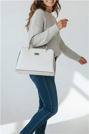 Silver & Polo SP9721 Kadın El Çantası Düz Beyaz-A.Gri