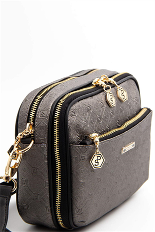 Silver & Polo SP1162 Kadın Çapraz Çanta Logolu Platin-Siyah
