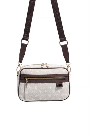 Silver & Polo SP1280 Kadın Çapraz Çanta Monogram Taş-Kahve