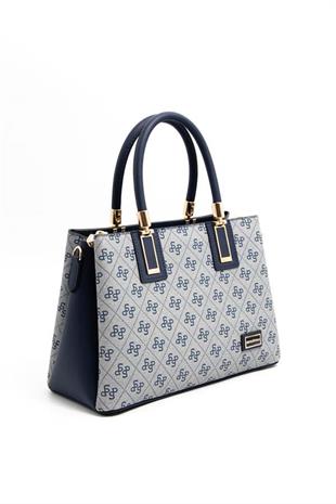 Silver & Polo SP1000 Kadın El Çantası Monogram Gri-Lacivert