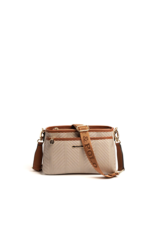 Silver & Polo SP1184 Kadın Çapraz Çanta Hasır Bej-Taba