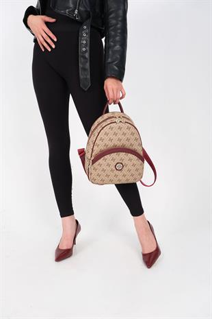 Silver & Polo Koyu Bej - Bordo SP945 Kadın Sırt Çantası