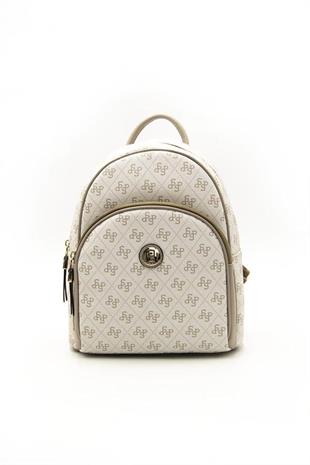Silver & Polo SP1062 Kadın Sırt Çantası Monogram Bej-Kum