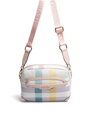Silver & Polo SP1201 Kadın Çapraz Çanta Ekose Lila-Pembe