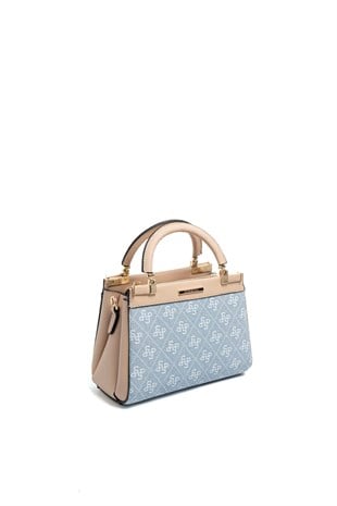Silver & Polo SP1193 Kadın El Çantası Monogram Mavi-Ten