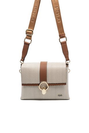 Silver & Polo SP1275 Kadın Çapraz Çanta Hasır Bej-Taba