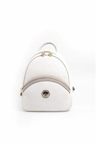 Silver & Polo SP945 Kadın Sırt Çantası Logolu Beyaz-A.Gri