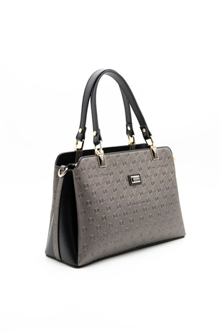 Silver & Polo SP972 Kadın El Çantası Logolu Platin-Siyah