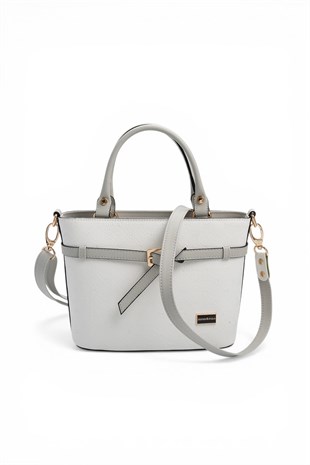 Silver & Polo SP1283 Kadın El Çantası Logolu Beyaz-A.Gri