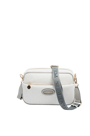 Silver & Polo SP1267 Kadın Çapraz Çanta Logolu Beyaz-A.Gri