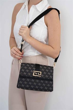 Silver & Polo SP1009 Kadın Çapraz Çanta Monogram Füme-Siyah