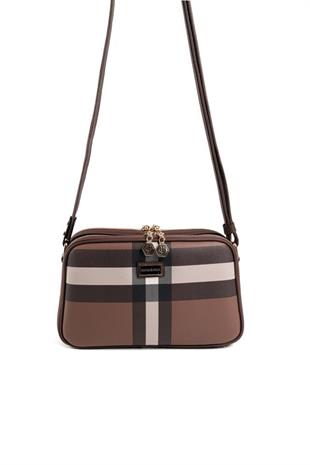 Silver & Polo SP899 Kadın Çapraz Çanta Ekose Koyu Kahve-Kahve