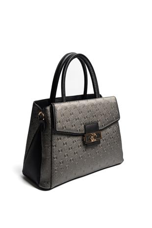 Silver & Polo SP1264 Kadın El Çantası Logolu Platin-Siyah