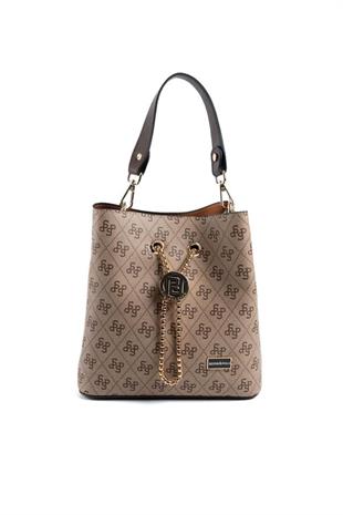 Silver & Polo SP967 Kadın Çapraz Çanta Monogram Koyubej-Kahve