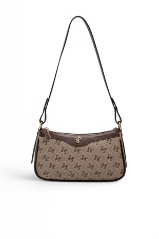 Silver Polo SP1274 Kadın Çapraz Çanta Monogram Koyu Bej-Kahve