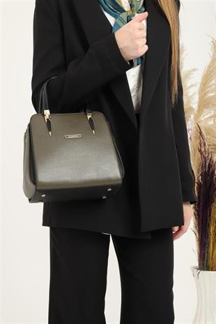 Silver & Polo SP1136 Kadın El Çantası Düz Zeytuni-Siyah