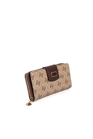 Silver & Polo SP928 Kadın Cüzdan & Kartlık Monogram Koyu Bej-Kahve