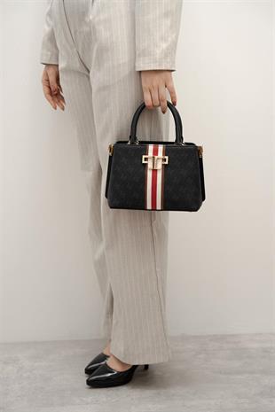 Silver & Polo SP987 Kadın El Çantası Şeritli Monogram Siyah