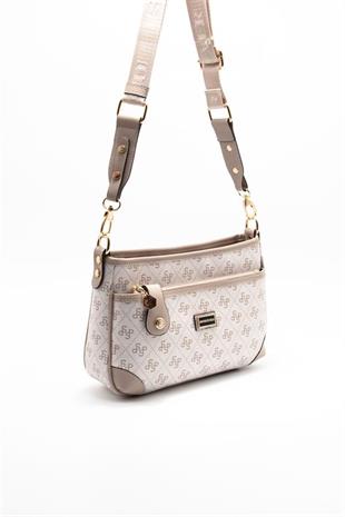 Silver Polo SP1160 Kadın Çapraz Çanta Monogram Bej-Kum