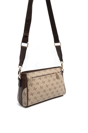 Silver & Polo SP1273 Kadın Çapraz Çanta Monogram Koyu Bej-Kahve