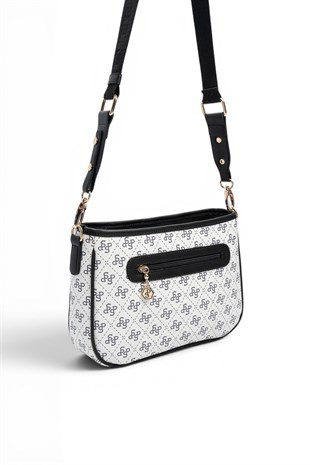 Silver Polo Beyaz - Siyah Monogram Kadın Çapraz Çanta SP1160