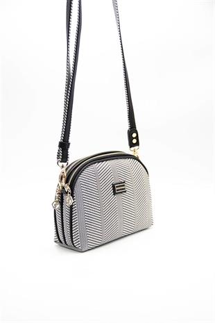 Silver & Polo SP765 Kadın Çapraz Çanta Hasır Siyah Beyaz-Siyah
