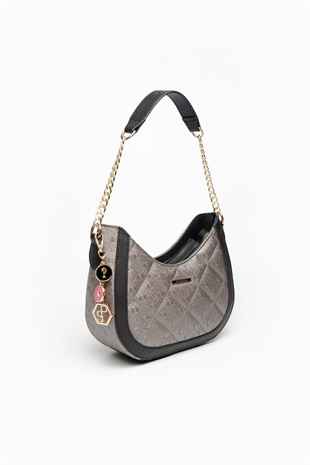 Silver & Polo SP1168 Kadın Omuz Çantası Logolu Platin-Siyah