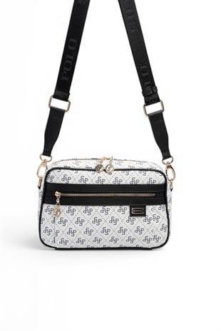 Silver Polo Beyaz - Siyah Monogram Kadın Çapraz Çanta SP1280