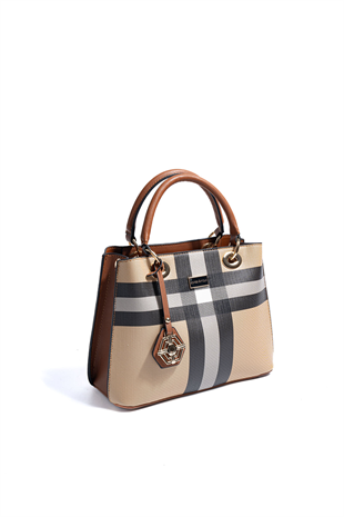 Silver & Polo SP1272 Kadın El Çantası Ekose Bej-Taba