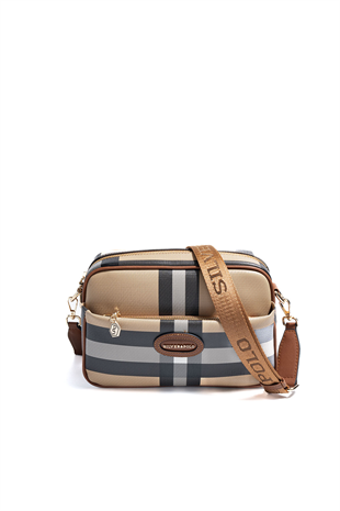 Silver & Polo SP1267 Kadın Çapraz Çanta Ekose Bej-Taba