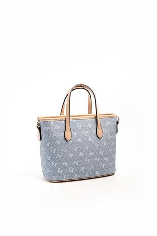 Silver & Polo SP1185 Kadın El Çantası Monogram Mavi-Ten