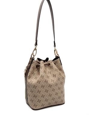 Silver Polo SP1137 Kadın Omuz Çantası Monogram Koyu Bej-Kahve