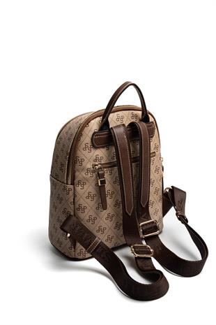 Silver & Polo SP901 Kadın Sırt Çantası Monogram Koyubej-Kahve