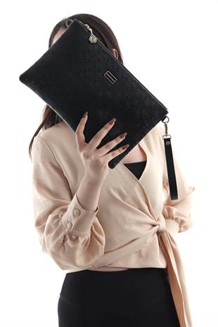 Silver & Polo SP1034 Kadın Portföy & Clutch Logolu Siyah-Siyah