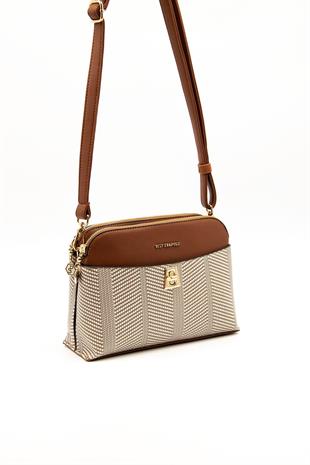 Silver & Polo SP623 Kadın Çapraz Çanta Hasır Bej-Taba