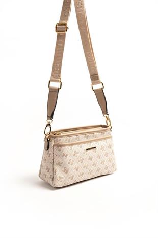 Silver & Polo SP1184 Kadın Çapraz Çanta Monogram Bej-Kum