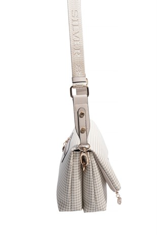 Silver & Polo SP1278 Kadın Çapraz Çanta King Desen Kum-Kum Beji