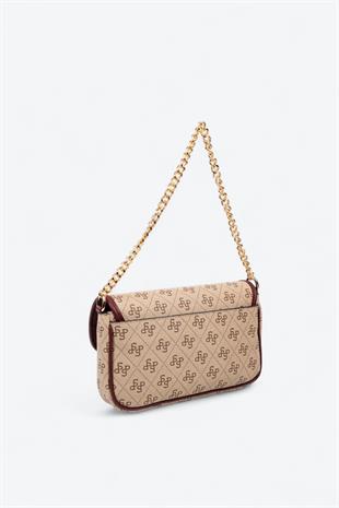 Silver Polo SP1171 Kadın Omuz Çantası Monogram Koyu Bej-Bordo