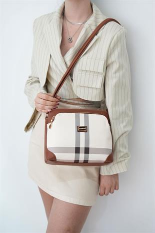 Silver & Polo SP364 Kadın Çapraz Çanta Ekose Krem-Taba