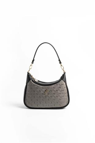 Silver & Polo SP1180 Kadın Omuz Çantası Logolu Platin-Siyah