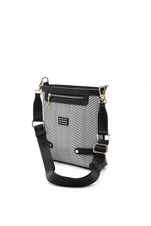 Silver & Polo SP1120 Kadın Çapraz Çanta Hasır Siyah Beyaz-Siyah