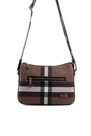 Silver & Polo SP818 Kadın Çapraz Çanta Ekose Koyu Kahve-Kahve