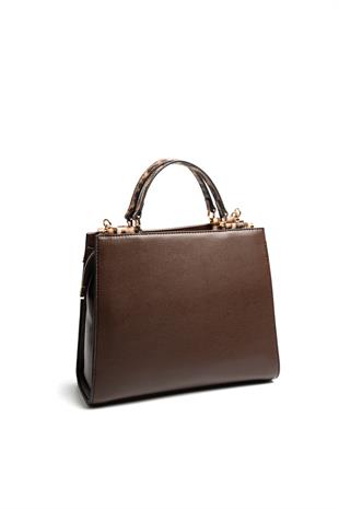 Silver & Polo SP1166 Kadın El Çantası Düz Kahve-Leopar Taba