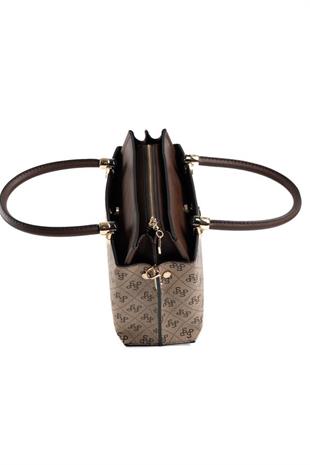 Silver & Polo SP826 Kadın El Çantası Monogram Koyubej-Kahve