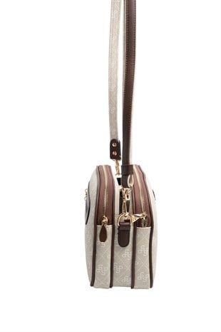 Silver Polo SP745 Kadın Çapraz Çanta Monogram Taş-Kahve