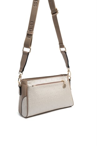 Silver & Polo SP1273 Kadın Çapraz Çanta Logolu Bej-Latte