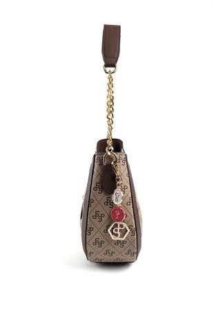 Silver & Polo SP1168 Kadın Omuz Çantası Monogram Koyubej-Kahve