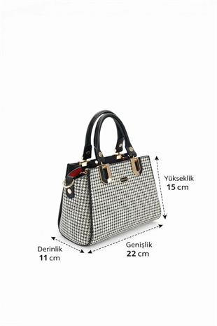 Silver & Polo SP1281 Kadın El Çantası Kaz Ayağı Ekose Siyah-Siyah