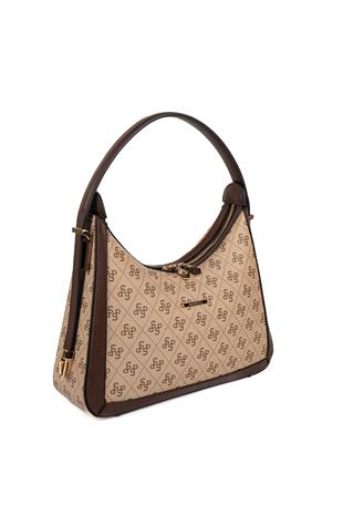 Silver Polo SP1187 Kadın Omuz Çantası Monogram Koyu Bej-Kahve